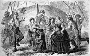 French custom: songs and dances of peasants around the last buckwheat sheaf of the crop