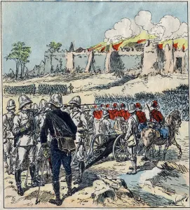 French expedition to Dahomey (present-day Benin). General Dodds forming his columns of French expedition to Dahomey (present-day Benin). General Dodds forming his columns of