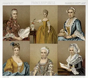 French feminine fashion in the 18th century. Illustration in '" French feminine fashion in the 18th century. Illustration in '"