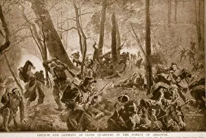 War & Military Scenes: 20th Century Gallery: French and Germans at close quarters in the forest of Argonne, 1914-19 (litho)