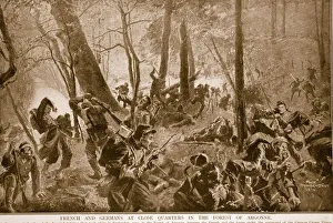 War & Military Scenes: 20th Century Gallery: French and Germans at close quarters in the forest of Argonne, 1914-19 (litho)