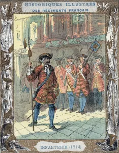 French infantry, 1714 - From a protective sleeve for school books French infantry, 1714 - From a protective sleeve for school books