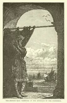 The French king troubled at the approach of the Northmen (engraving)