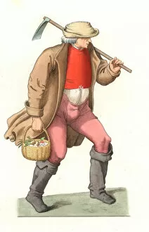 French Laboureur, 16th century - Lithography based on an illustration by Edmond Lechevallier-Chevignard (1825-1902)