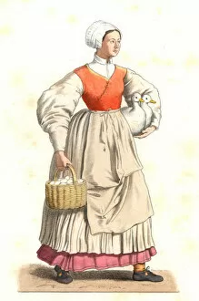 French peasant, 16th century - Lithography based on an illustration by Edmond Lechevallier-Chevignard (1825-1902)