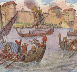The French prevent the Normans from taking Paris (colour litho) The French prevent the Normans from taking Paris (colour litho)