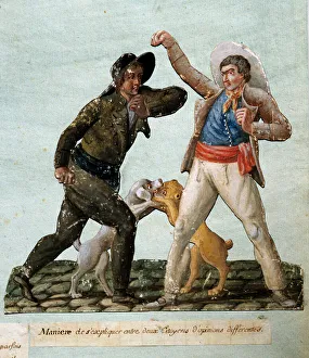 French revolution: two citizens fighting. Gouache des freres Lesueur (18th century), 18th century French revolution: two citizens fighting. Gouache des freres Lesueur (18th century), 18th century