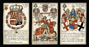 French Seventeenth-century heraldic playing cards, c.1658 (hand-coloured engraved cards French Seventeenth-century heraldic playing cards, c.1658 (hand-coloured engraved cards