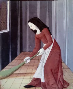 French society in the Middle Ages: A handmaid sweeping, 1480 (miniature) French society in the Middle Ages: A handmaid sweeping, 1480 (miniature)
