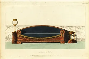 Central Library Gallery: A French sofa, candelabrum and flower bowl for a library or morning room, 1815
