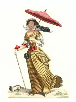 French woman in summer dress, 17th century, from an engraving by Jean Saint Jean - Lithography from an illustration by