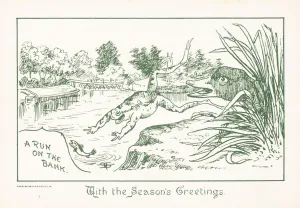 Frog leaping into river, Christmas Card (chromolitho) Frog leaping into river, Christmas Card (chromolitho)
