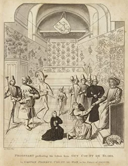 Froissart Collection: Froissart presenting his letters from Guy Court de Blois, to Gaston Phoebus Count de Foix in his