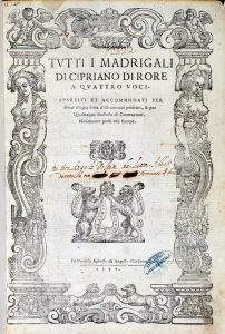 Flemish Region Gallery: Frontispiece of madrigals by Cipriano de Rory, 1577