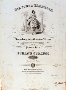 Frontispiece of musical scores of Die junge tanzerin Waltzes for Piano by Johann Strauss Frontispiece of musical scores of Die junge tanzerin Waltzes for Piano by Johann Strauss