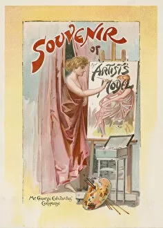 Frontispiece showing a woman draped in a curtain as she paints on an easel (colour litho)