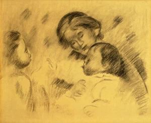 Gabrielle Renard with Jean Renoir and a Little Girl, c.1895-96 (black chalk on board)