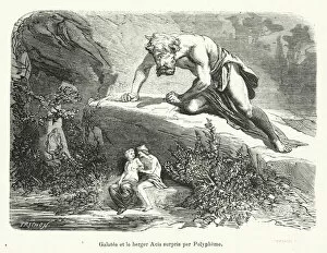 Galatee et le berger Acis surpris par Polypheme (engraving)
