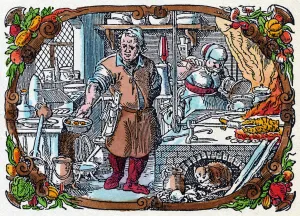 Gastronomy: a very equipped kitchen in the Renaissance, 16th century (print) Gastronomy: a very equipped kitchen in the Renaissance, 16th century (print)