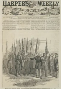 General Custer presenting captured battle flags at the War Department, Washington General Custer presenting captured battle flags at the War Department, Washington