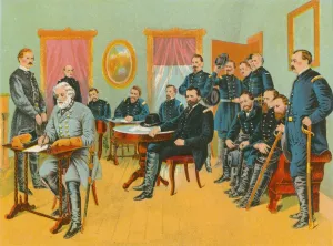 General Lee signing the terms of peace drawn up by General Grant General Lee signing the terms of peace drawn up by General Grant