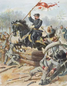 General Sheriden at the Battle of Five Forks, Virginia, 1st April, 1865 (colour litho) General Sheriden at the Battle of Five Forks, Virginia, 1st April, 1865 (colour litho)