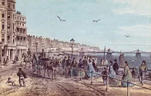 General view of people on the promenade in Brighton (colour litho)