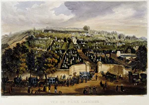 General view of the Pere Lachaise cemetery - lithography, 19th century General view of the Pere Lachaise cemetery - lithography, 19th century