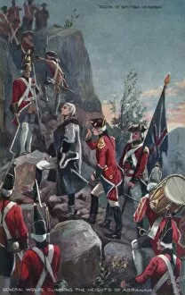 Quebec Collection: General Wolfe climbing the Heights of Abraham, Quebec, 1759 (colour litho)