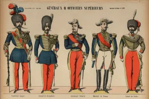 Generals and senior officers in the French Army (coloured engraving) Generals and senior officers in the French Army (coloured engraving)
