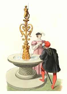 Gentilhomme et dame, nobility anglaise, 16th century - Lithography based on an illustration by Edmond Gentilhomme et dame, nobility anglaise, 16th century - Lithography based on an illustration by Edmond
