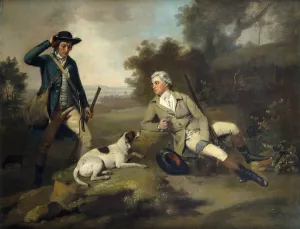 A Gentleman Reclining with a Gun and Dog and his Gamekeeper Standing Nearby A Gentleman Reclining with a Gun and Dog and his Gamekeeper Standing Nearby