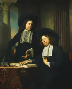 Two Gentlemen, One Seated at a Table, (oil on canvas) Two Gentlemen, One Seated at a Table, (oil on canvas)