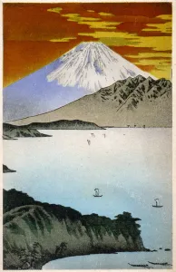 Geography. Japan. Sunrise on Mount Fuji. Woodcut by Hiroshige in Geography. Japan. Sunrise on Mount Fuji. Woodcut by Hiroshige in