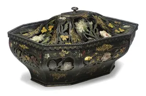 George III polychrome and gilt-japanned pot-pourri bowl and cover George III polychrome and gilt-japanned pot-pourri bowl and cover