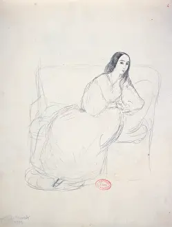 George Sand (1804-1876) seated on a sofa, 1833 (pen & ink on paper) George Sand (1804-1876) seated on a sofa, 1833 (pen & ink on paper)