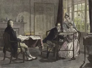 George Stephenson at Darlington in 1823 (coloured engraving) George Stephenson at Darlington in 1823 (coloured engraving)