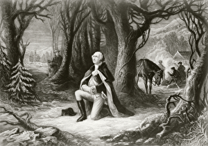 George Washington prays at the American Revolutionary War encampment of Valley Forge George Washington prays at the American Revolutionary War encampment of Valley Forge
