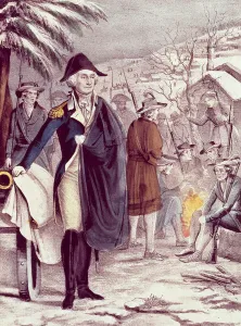 George Washington at Valley Forge, on Dec. 1777, engraved by Nathaniel Currier (1813-88) George Washington at Valley Forge, on Dec. 1777, engraved by Nathaniel Currier (1813-88)