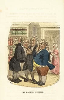 Central Library Gallery: Three Georgian quack doctors discussing a medical case. 1831 (engraving)