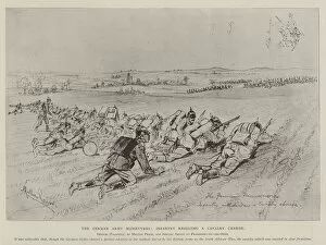 The German Army Manoeuvres, Infantry resisting a Cavalry Charge (litho)