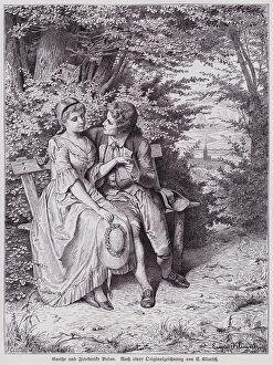 German author Johann Wolfgang von Goethe's love affair with Friederike Brion, Sessenheim, near Strasbourg, 1771 (engraving)
