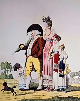 German bourgeois walk on Sunday Caricature representing a German family in Sunday dress German bourgeois walk on Sunday Caricature representing a German family in Sunday dress