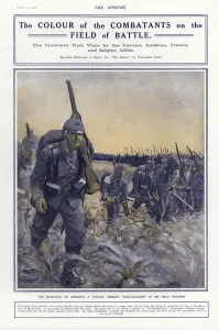 German infantry in field uniform, World War I, 1914 (colour litho) German infantry in field uniform, World War I, 1914 (colour litho)