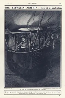 German pilot in the forward gondola of a Zeppelin, World War I (litho) German pilot in the forward gondola of a Zeppelin, World War I (litho)