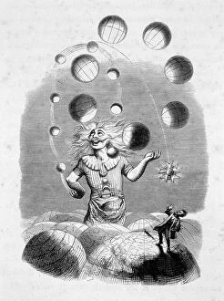 A giant juggles with the planets - in 'Un autre monde', by Grandville, 1844