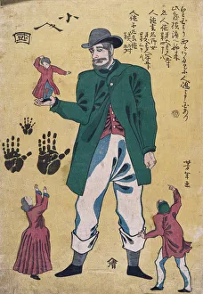 A Giant with Midgets (colour woodblock prrint) A Giant with Midgets (colour woodblock prrint)