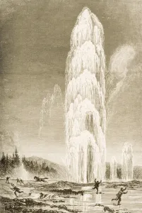 Giantess Geyser in Yellowstone National Park erupting during the 1870s, c.1880 (litho) Giantess Geyser in Yellowstone National Park erupting during the 1870s, c.1880 (litho)