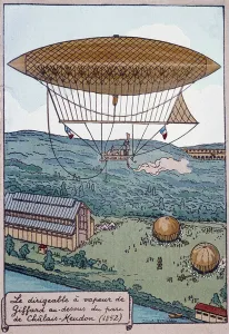 Giffard's aerable steam aerostat over Chalais Park, 1852 Giffard's aerable steam aerostat over Chalais Park, 1852