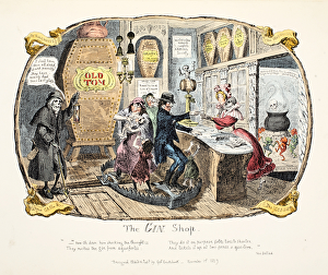 The Gin Shop, pub. 1829 (hand coloured engraving) The Gin Shop, pub. 1829 (hand coloured engraving)